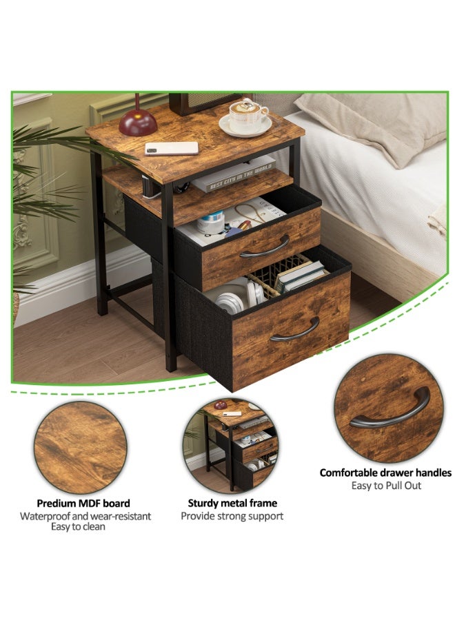 SHEIDLIN طاولة رأس سرير حديثة مفتوحة برفوف، بتصميم بني، مصنوعة من إطار حديدي مع لوح MDF مقاوم للماء والاحتكاك، وتحتوي على خزائن مزدوجة الطبقة من القماش داخل غرفة النوم - Image 5